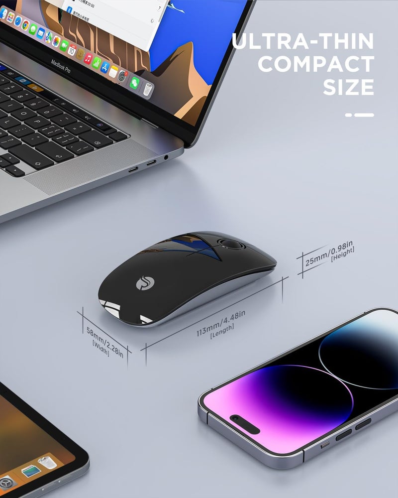 RAPIQUE Bluetooth Wireless Mouse - (BT5.1+USB) Slim Dual Mode Computer Mice with Quiet Click, Low Power, and 1600 DPI, Portable Mouse for MacBook, Laptop, iPad Pro/Air, Surface Pro (Black) - Image 5